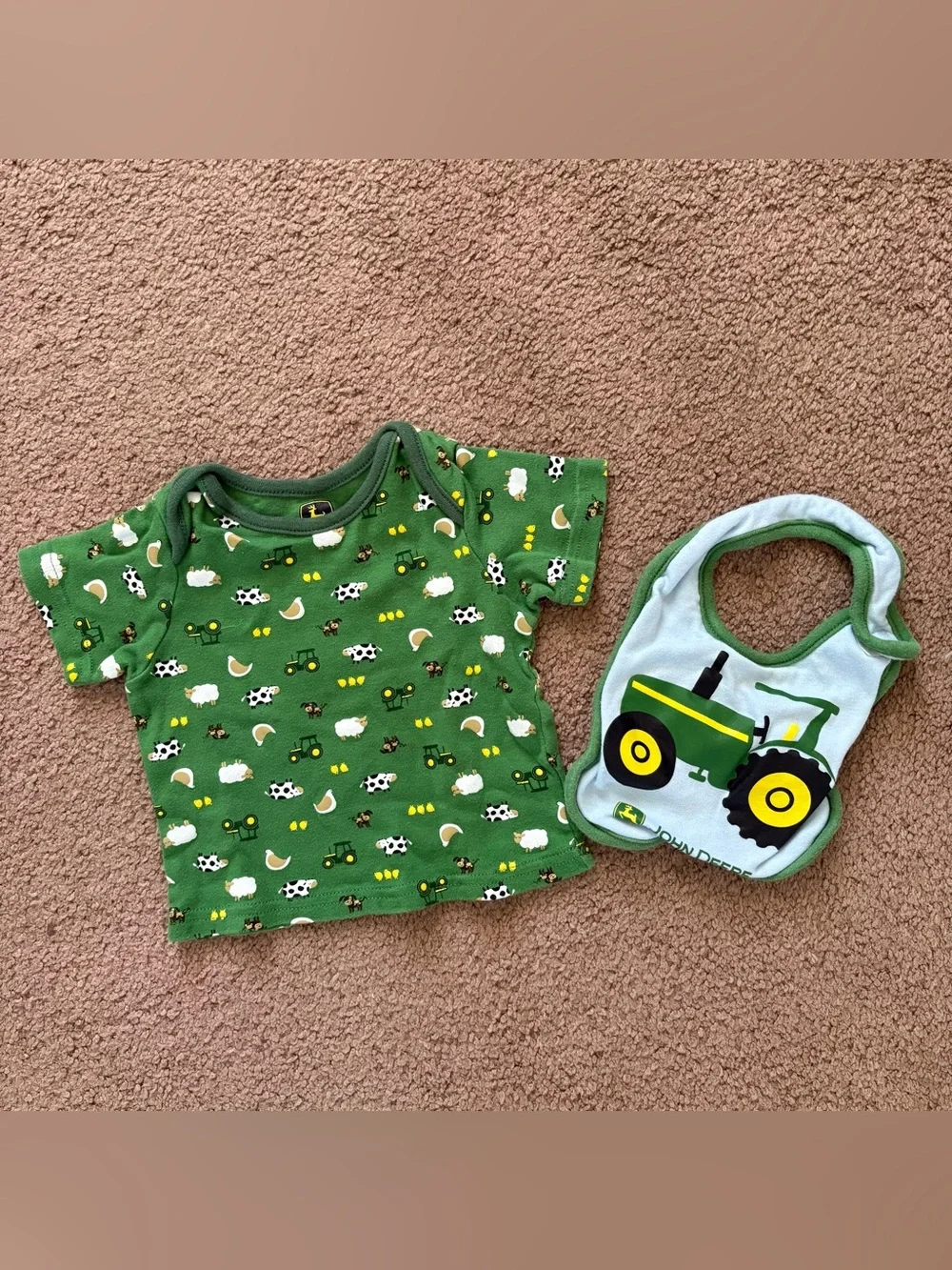 John Deere Baby Bib and Tee Green Tractor Print Farm Theme 9 Months